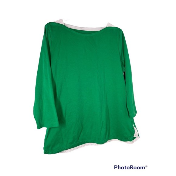 Talbots Green Top With White Medium Blouse Cotton - Picture 1 of 5